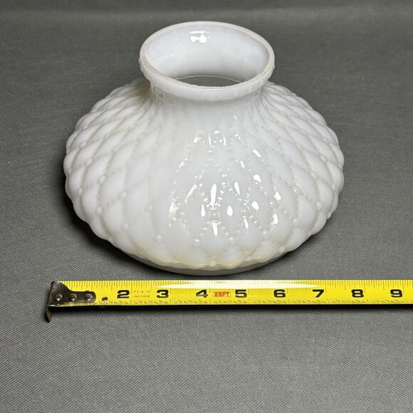 Vintage Milk Glass Lamp Shade Diamond Quilt Pattern Hurricane Shade Replacement - Picture 5 of 7
